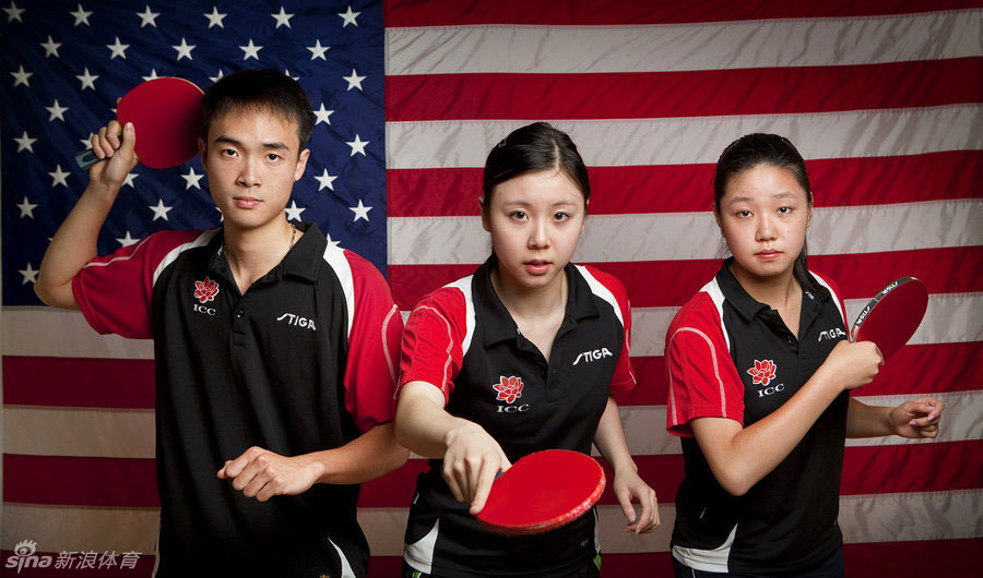 美国华裔乒乓球员拍奥运写真 三名球员亮相