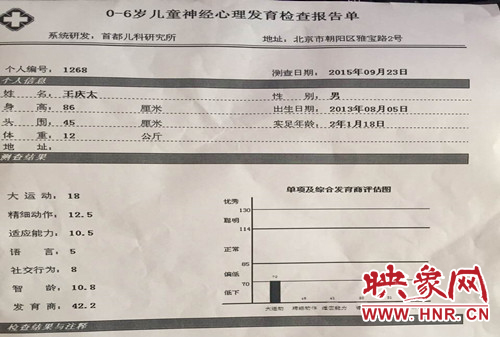 小庆太的神经心理发育检查报告单