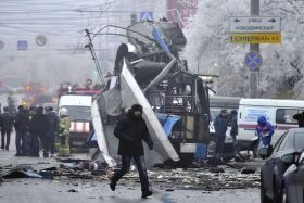 12月30日，俄罗斯伏尔加格勒的无轨电车爆炸现场。图/IC