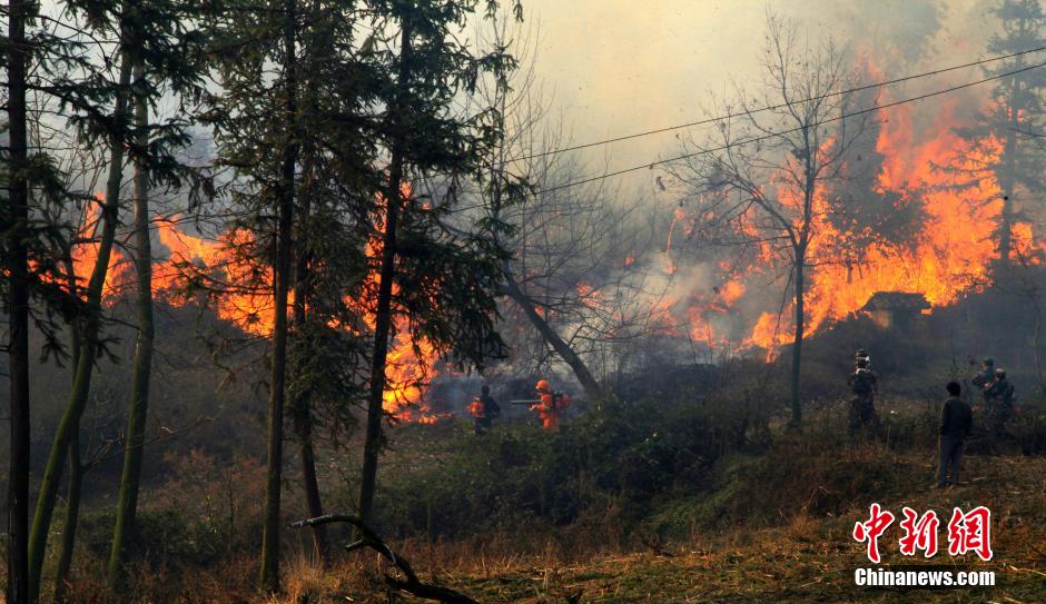 贵州福泉山火逼近民房 火势已得到控制