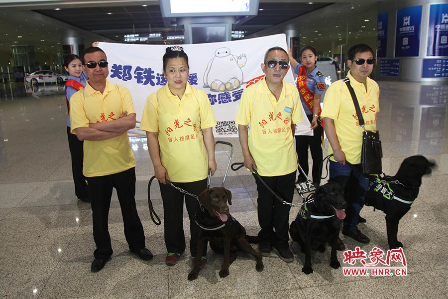 他们此次携带的导盲犬名字分别叫A米、戴安娜、凯西，A米是郑州市第一条导盲犬。