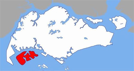 红色为PX工厂所在裕廊岛，与新加坡主城区距离5公里