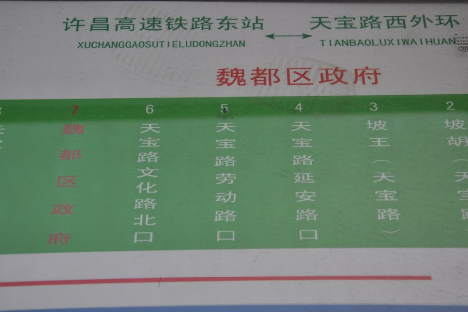 魏都区政府对面的公交站牌显示此站为魏都区政府。来源：光明网