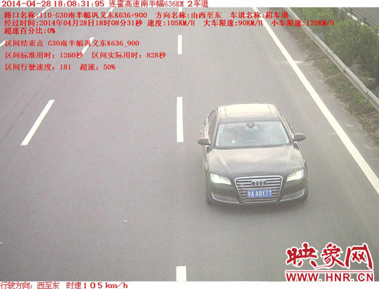 河南曝光4月严重超速车18辆 奥迪时速209公里“夺魁”