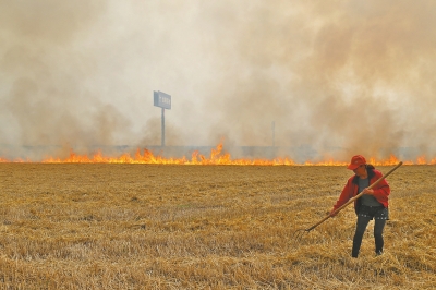 浓烟笼罩了京港澳高速淮河大桥，桥头的高大广告牌依稀可见。