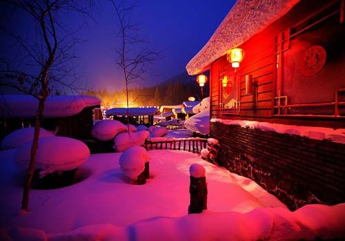 夜色中的雪乡
