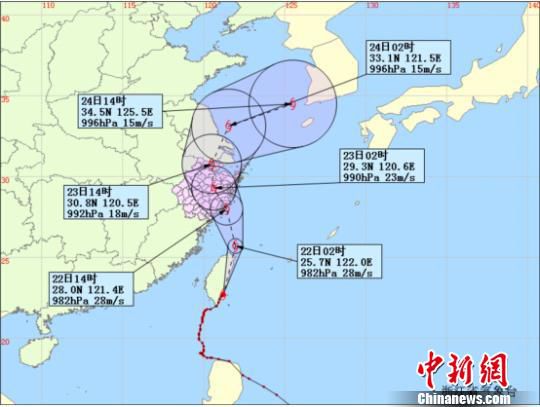 “凤凰”台风未来72小时路径概率预报图　浙江省气象台提供　摄