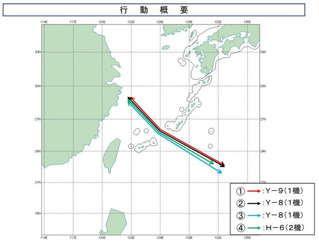 日本防卫省统合幕僚监部公布的中国军机飞行路线（网页截图）