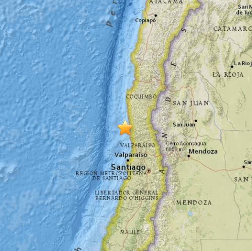 智利西部海域发生8.3级地震