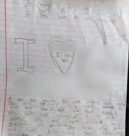 9岁男童给同伴女同学写的情书。