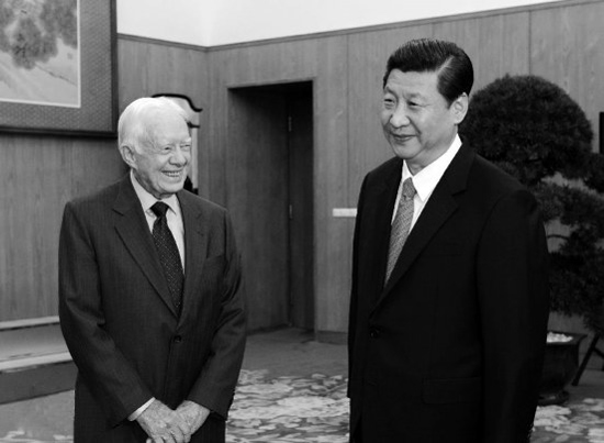 2012年12月13日，中共中央总书记习近平在中南海会见美国前总统卡特