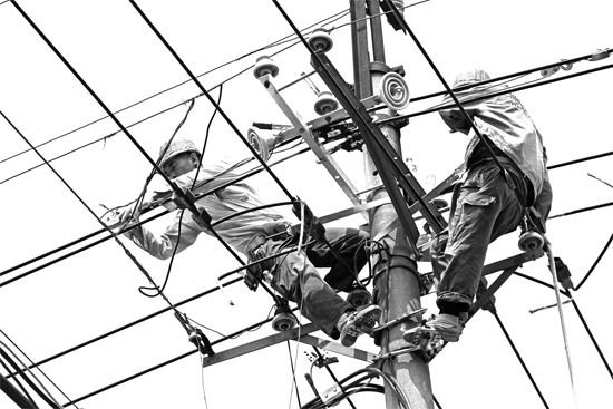 昨日中午，安阳市供电公司配电运维专业团队的工作人员在维修线路