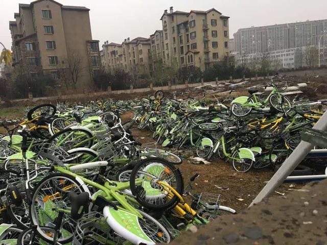 郑州现共享单车“坟地” 数百辆崭新车躺尸