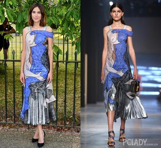 艾里珊-钟(Alexa Chung)身穿Christopher Kane 2015秋冬拼色蕾丝礼服