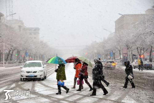 新疆塔城地区普降大雪 市民出行受阻