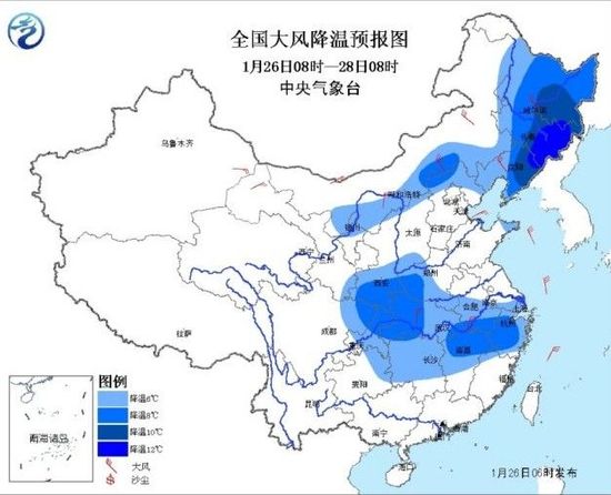 全国大风降温预报图