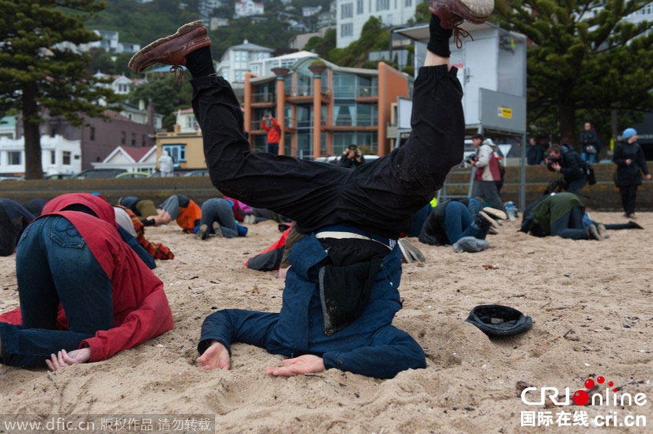 新西兰民众将头埋入沙子 抗议政府坐视气候变暖