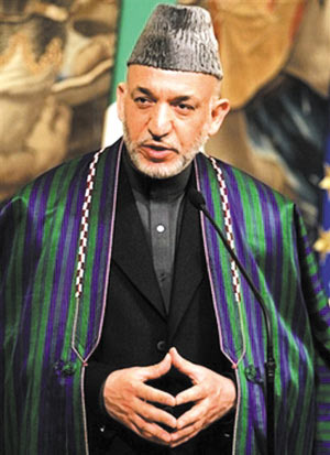 阿富汗总统卡尔扎伊。