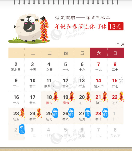 2015春节最实惠休假攻略 年假春节连休可休18天