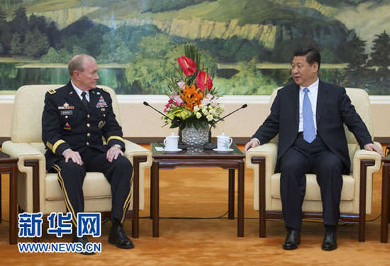 4月23日，中国国家主席、中央军委主席习近平在北京会见美军参谋长联席会议主席登普西。