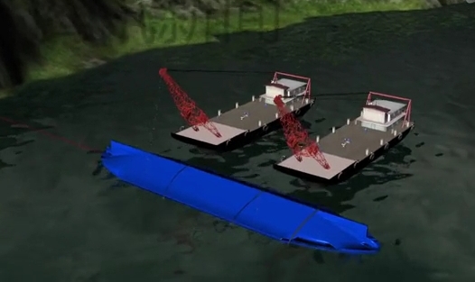 3D动画演示船体打捞工作：固定船体后“穿千斤”