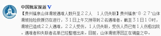 贵州福泉山体滑坡遇难人数升至22人1人仍失联