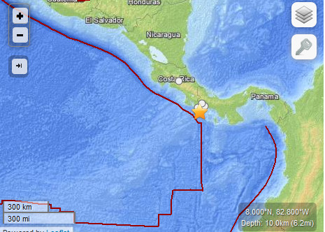 巴拿马西部发生6.7级地震。（来源：美国地质勘探局网站）