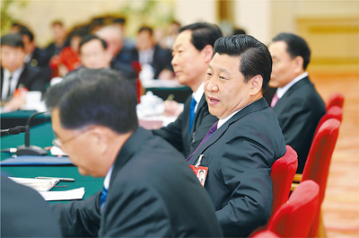 2014年3月9日，习近平参加十二届全国人大二次会议安徽代表团的审议。
